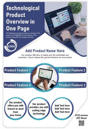 Technological product overview in one page presentation report infographic ppt pdf document