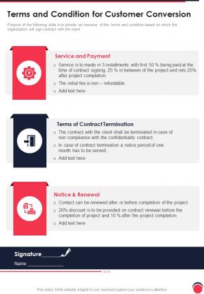 Terms And Condition For Customer Conversion One Pager Sample Example Document