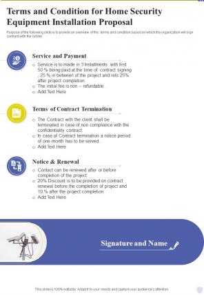 Terms And Condition For Home Security Equipment Installation Proposal One Pager Sample Example Document