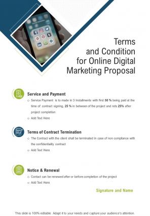 Terms And Condition For Online Digital Marketing Proposal One Pager Sample Example Document