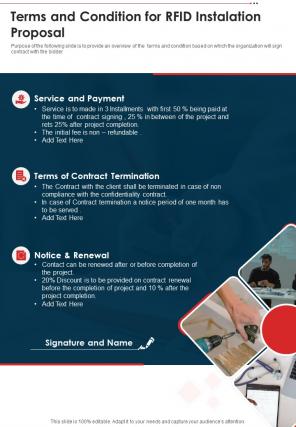 Terms And Condition For Rfid Instalation Proposal One Pager Sample Example Document