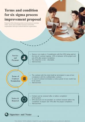 Terms And Condition For Six Sigma Process Improvement Proposal One Pager Sample Example Document