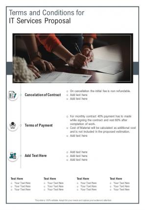 Terms And Conditions For IT Services Proposal One Pager Sample Example Document