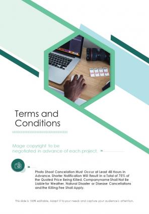 Terms And Conditions Photography Project Proposal One Pager Sample Example Document