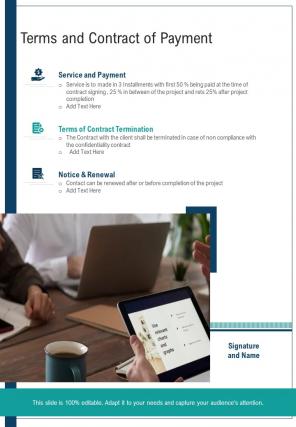 Terms And Contract Of Payment Creative Service Proposal One Pager Sample Example Document