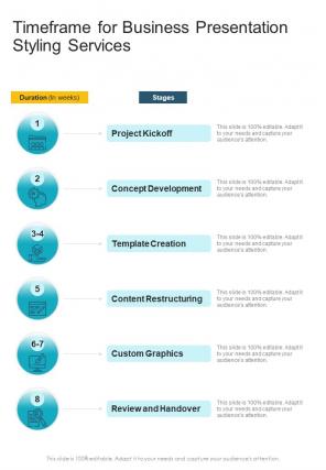 Timeframe For Business Presentation Styling Services One Pager Sample Example Document