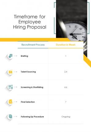 Timeframe For Employee Hiring Proposal One Pager Sample Example Document