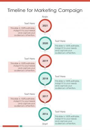 Timeline For Marketing Campaign One Pager Sample Example Document