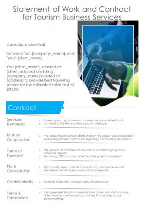 Tourism Business Services For Statement Of Work And Contract One Pager Sample Example Document