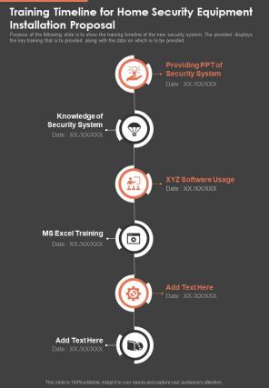 Training Timeline For Home Security Equipment Installation Proposal One Pager Sample Example Document