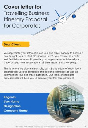 Travelling Business Itinerary Proposal For Corporates Report Sample Example Document