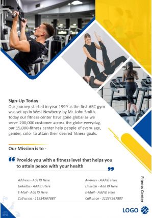 Two page sports and wellness gym brochure template