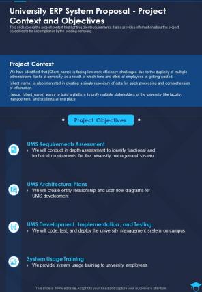 University ERP System Proposal Project Context And Objectives One Pager Sample Example Document