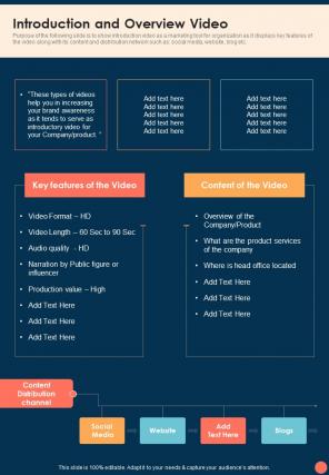 Video Marketing Playbook Introduction And Overview Video One Pager Sample Example Document