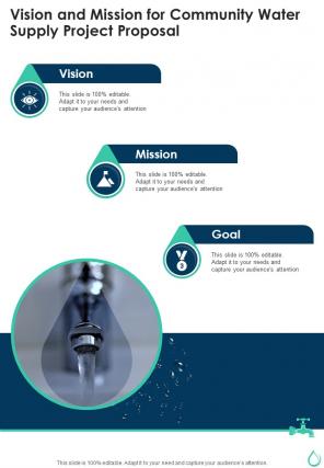 Vision And Mission For Community Water Supply Project Proposal One Pager Sample Example Document