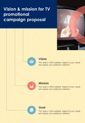 Vision And Mission For TV Promotional Campaign One Pager Sample Example Document