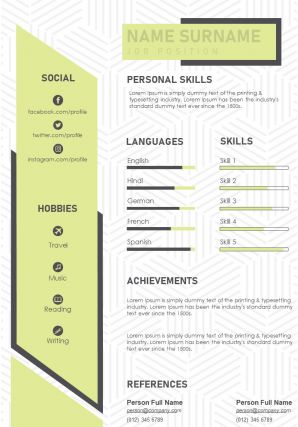 Visual resume design cv personal statement example template