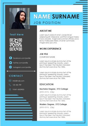 Visual resume design with skills and work achievements