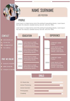 Visual resume template cv design with experience and skills