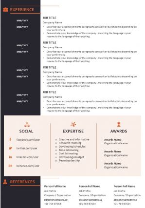 Visual resume template with personal details and professional skills