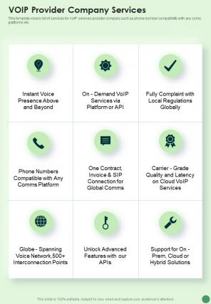 Voip Provider Company Services One Pager Sample Example Document