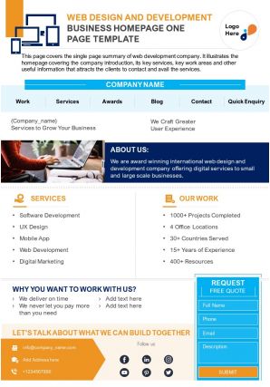 Web design and development business homepage one page template presentation report infographic ppt pdf document