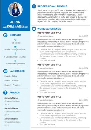 Web Graphic Designer Sample Resume Cv Template Powerpoint Presentation Pictures Ppt Slide Template Ppt Examples Professional
