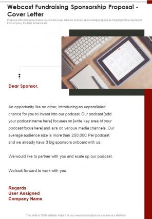 Webcast Fundraising Sponsorship Proposal Cover Letter One Pager Sample Example Document