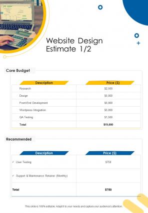 Website Design Proposal Template Website Design Estimate One Pager Sample Example Document