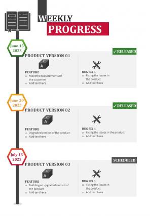 Weekly Progress Timeline For Product Release