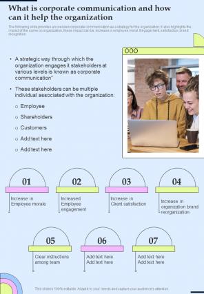 What Is Corporate Communication And Corporate Communication Playbook One Pager Sample Example Document