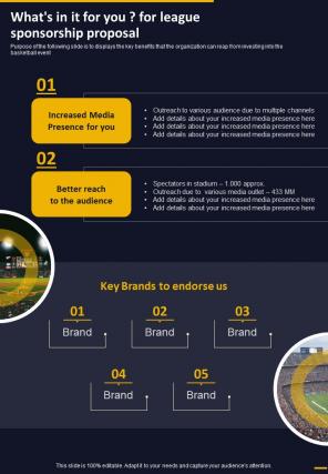 Whats In It For You For League Sponsorship Proposal One Pager Sample Example Document