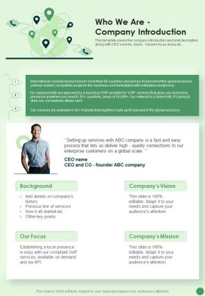 Who We Are Company Introduction One Pager Sample Example Document