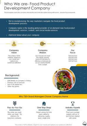 Who We Are Food Product Development Company One Pager Sample Example Document