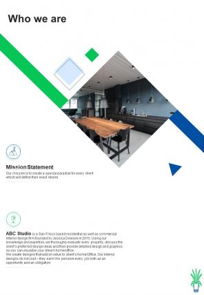 Who We Are Interior Design Consultation Proposal One Pager Sample Example Document