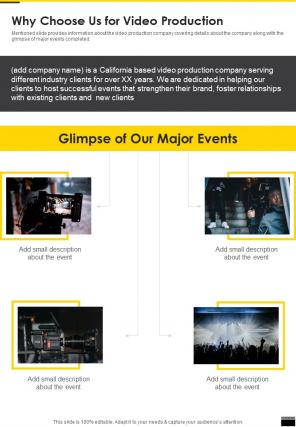 Why Choose Us For Video Production One Pager Sample Example Document