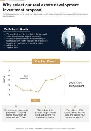 Why Select Our Real Estate Development Investment Proposal One Pager Sample Example Document