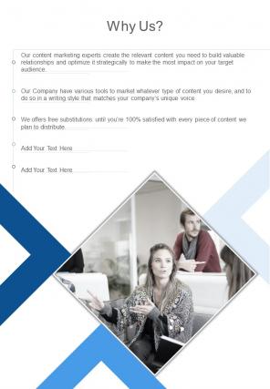 Why Us B2b Content Marketing Proposal One Pager Sample Example Document