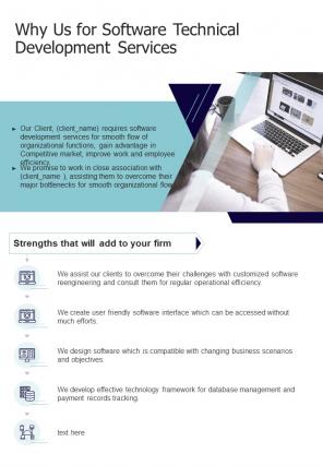 Why Us For Software Technical Development Services One Pager Sample Example Document