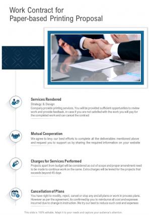 Work Contract For Paper Based Printing Proposal Contd One Pager Sample Example Document