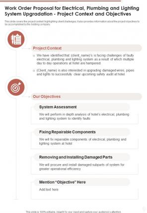Work Order For Electrical Plumbing Project Context And Objectives One Pager Sample Example Document