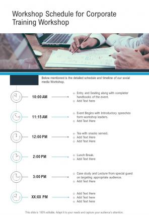 Workshop Schedule For Corporate Training Workshop One Pager Sample Example Document