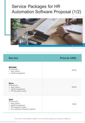 Your Investment For HR Automation Software Proposal One Pager Sample Example Document
