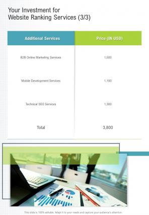 Your Investment For Website Ranking Services One Pager Sample Example Document