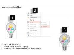 0115 3d bulb graphic with colored gears for teamwork and process control powerpoint template