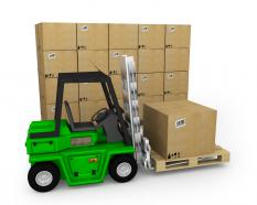 0115 3d green truck for shipping of cartons stock photo