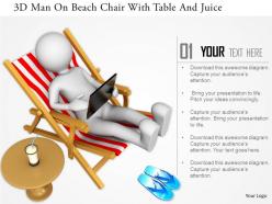 0115 3d man on beach chair with table and juice ppt graphics icons