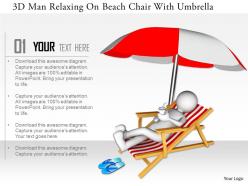 0115 3d man relaxing on beach chair with umbrella ppt graphics icons