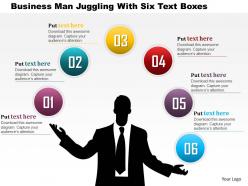 0115 business man juggling with six text boxes powerpoint template
