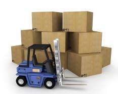 0115 cargo shipping truck with cartons stock photo